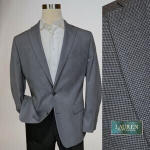 Ralph Lauren LRL 44L Steel Blue Gray Puppytooth Plaid Blazer Sport Coat